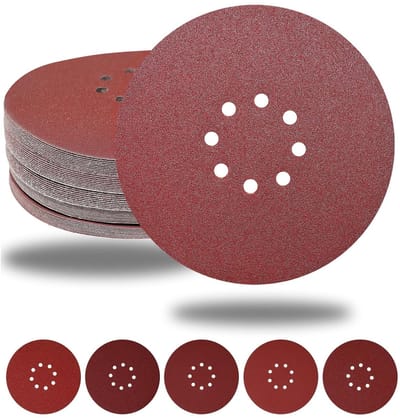 Dailygoods- Schuurschijven 225 mm - Set van 50 stuks - Korrelgrootte 40/60/80/120/240 - Aluminiumoxide - Klittenbandsluiting - Rood - Schuurpapier