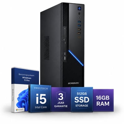 Office PC i5 Inclusief Microsoft Office - ScreenON Ultra SFF - 16GB RAM - 512GB SSD M.2 - Windows 11 Pro - WiFi & Bluetooth - DVD±RW - Zakelijke Werkcomputer - Kantoor PC - Desktop Computer - Thuiswerk Computer