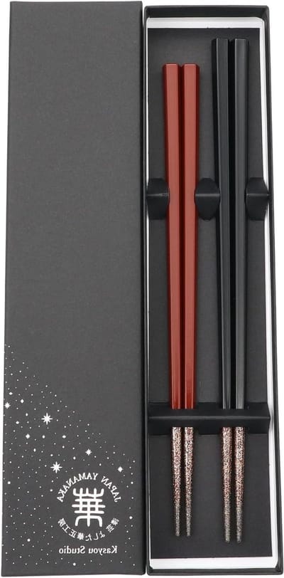 Eetstokjes Set - Japanse Stijl - Mooi Tafelen - Handgemaakt Uniek - 21 & 22.5cm - Rood Zwart