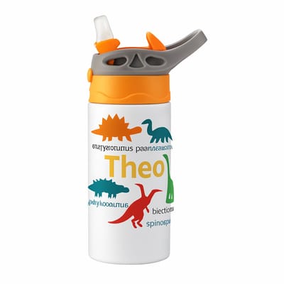 Lieve Aquarel Pastel Drinkfles – Stijlvolle Hydratatie voor Pastel Liefhebbers - Waterfles voor kinderen (wit/oranje)