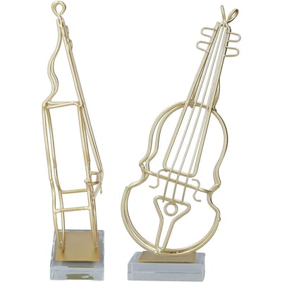 Ornement de Violon Style Moderne Décoratif en Fer Doré Ligne Minimale Statue d'Instrument pour Bureau beige