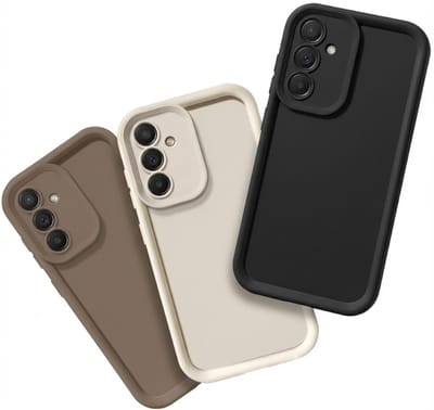 Zwart beige taupe telefoon hoesje set van 3 geschikt voor Samsung Galaxy A17 dames en heren backcover case met matte afwerking, schokbestendig ontwerp en verhoogde camerabescherming