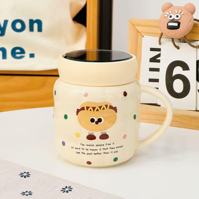 Tasse en céramique mignonne de dessin animé avec cœur pour filles, tasse à eau de bureau à l'aspect haut de gamme avec couvercle, cadeau souvenir, tasse animale 400ML