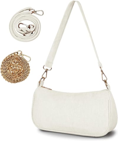 Stijlvolle Corduroy Schoudertas voor Vrouwen, Half Moon Hobo Tote Handtas met 3 Afneembare Schouderbanden en Y2K Design
