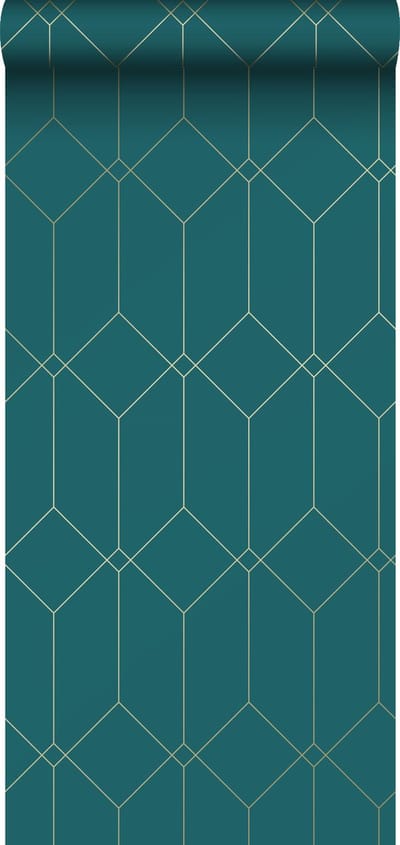 ESTAhome behang art deco motief goud, groen en blauw - 53 cm x 10.05 m - 139224