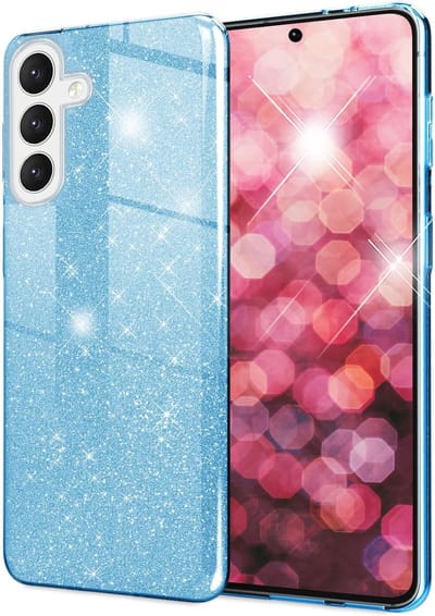 Casemania Hoesje Geschikt voor Samsung Galaxy A36 - Blauw - Glitter Back Cover