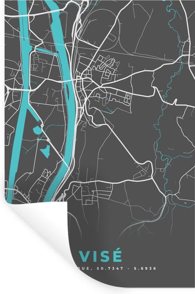 Muurstickers - Sticker Folie - Plattegrond – Visé – Blauw – Stadskaart - Kaart - 20x30 cm - Plakfolie - Muurstickers Kinderkamer - Zelfklevend Behang - Zelfklevend behangpapier - Stickerfolie