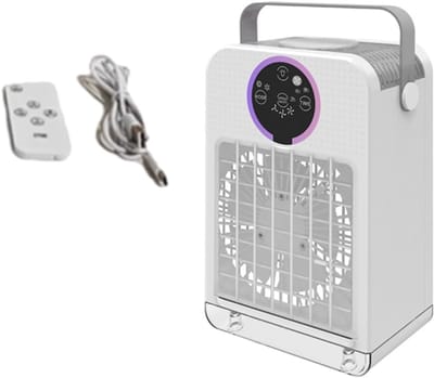Draagbare aircoventilator met waterreservoir van 700 ml, 3-in-1 verdampingskoeler, oplaadbare mini-koelventilator (USB) met afstandsbediening, 3 snelheden, 2 standen, ledverlichting in 7 kleuren en timer (2/4/8 uur) voor slaapkamer of kantoor