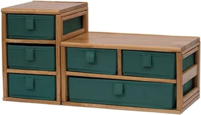 Opbergbox Sieraden - Cosmetica Organizer - Bureau Decoratie - Massief Houten Frame - Twee Delig - Naturel