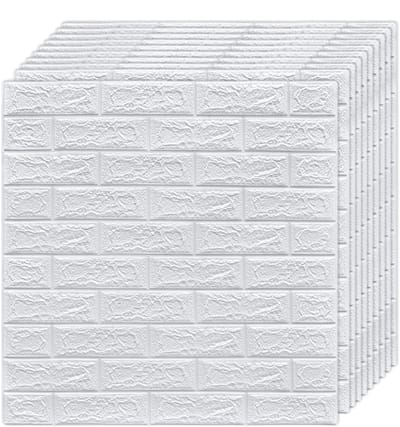 JeiibrZui 3D Bakstenen Behang - Zelfklevend - Geluidsdempend Effect Veilig Voor Kinderen - 10 Stuks - Woonkamer Decoratie Wit