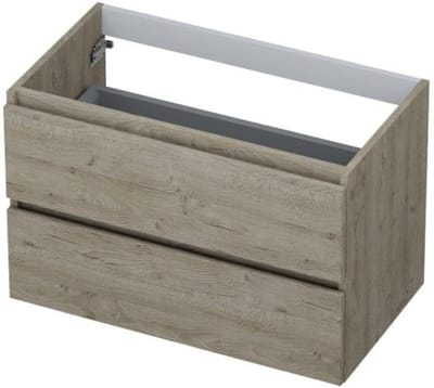 INK - Onderkast 2 Laden Greeploos met Houten Keerlijst - 800x450x520 Mm - Greige Eiken