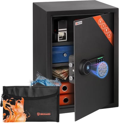Biometrische Kluis - Vingerafdrukkluis Digitale Kast - Veilige Opslag Documenten - Inclusief Brandwerende Zak - 50x35x36cm - Zwart