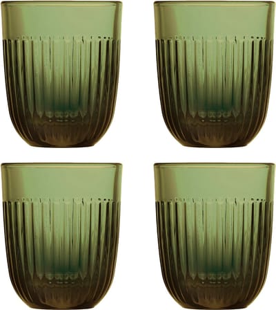 Set van 4 Luxe Drinkglazen – Stijlvol Ribbelontwerp van hoogwaardig Frans glas - La Rochère Quessant - Perfect voor Water, Cocktails of Fris - 4 x 260ml- Zeer hoge kwaliteit - Drinkglazen - Glazen Olijf Groen