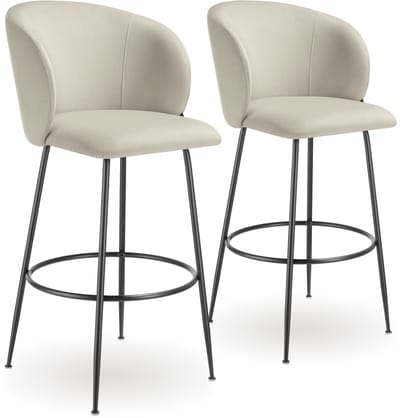 tectake® Set van 2 Barkrukken Luana - Gestoffeerde Barkruk met rugleuning - Barstoelen - Barstoel met voetensteun - Eetkamerstoel met fluwelen bekleding - Stevige stalen poten met antislip vloerbescherming - Crème/zwart