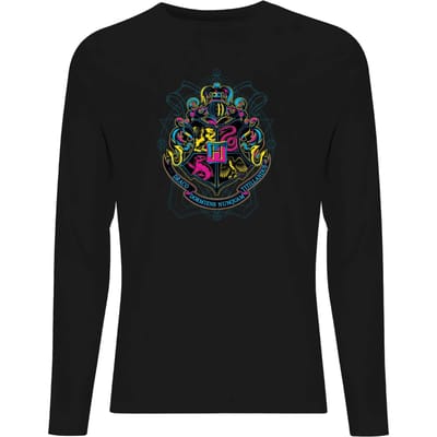 Harry Potter Hogwarts Neon Crest Men's Long Sleeve T-Shirt - Black - S