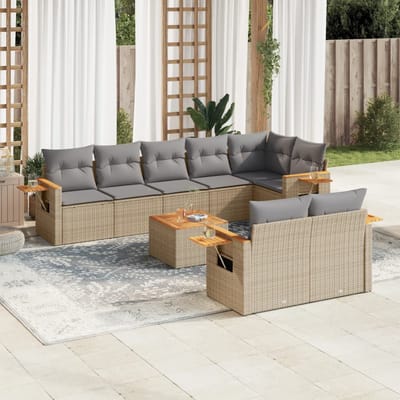 vidaXL - 9-delige - Loungeset - met - kussens - poly - rattan - grijs