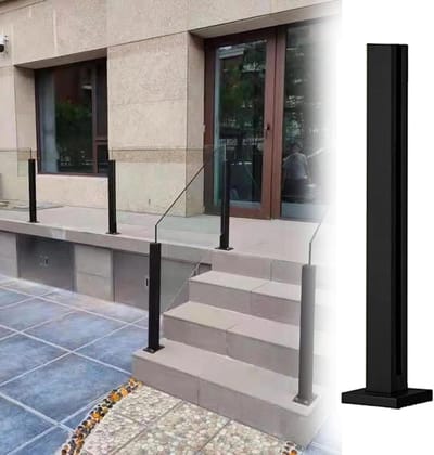 RVS Leuningpaal - Glazen Balustrade - Veilige Afscheiding - Gehard Glas Ondersteuning - 105 cm Hoog - Zwart