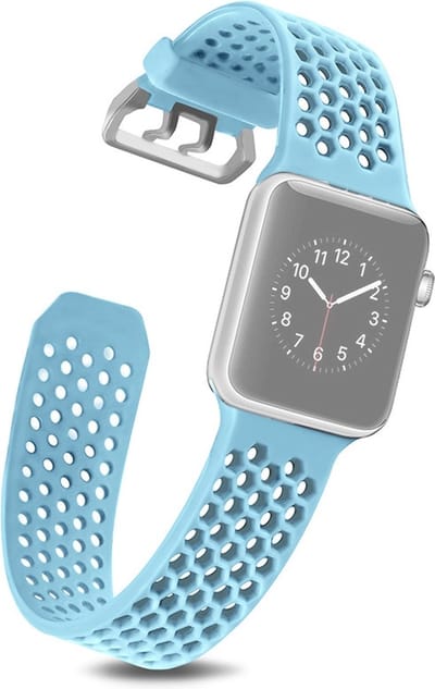 By Qubix - Geschikt voor Apple Watch bandje - Bandje met gaatjes - Lichtblauw - Geschikt voor Apple Watch 44mm / 45mm / 46mm / 49mm (Ultra 1,2 en 3) - Smartwatch bandje