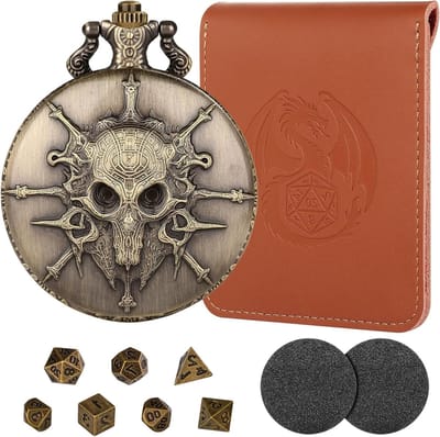 DND dobbelstenen set - Rollenspel dobbelstenen - Tafelspel avontuur - Steampunk zakhorloge - 7 stuks - Brons