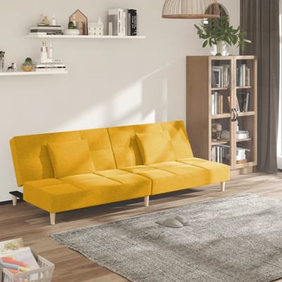 vidaXL - Slaapbank - 2-zits - met - 2 - kussens - stof - geel