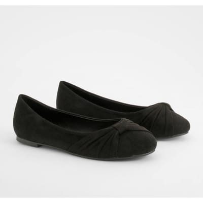 boohoo Dames Wide Fit Nep Suede Ballerina's met Twistdetail | Zwart | Maat: 39