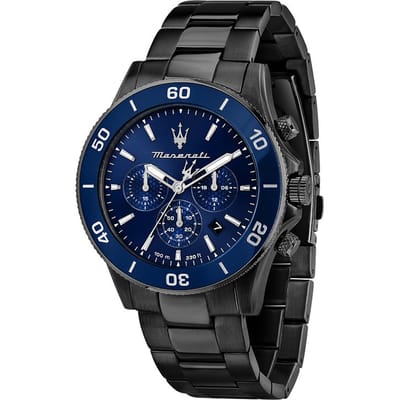 Maserati Competizione Diver Blauw Zwart Metaal Heren Quartz Chronograaf met Datum R8873600005 blauw