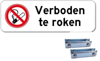Bord Verboden te roken - Weerbestendig Aluminium - 40x15 cm - Bevestiging: Met hekbeugels (voor spijlen- of gaashek)