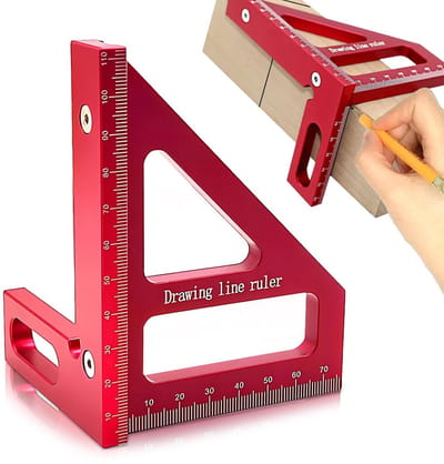 3D Hoekmeter Aluminium 45°/90° - Regelbare Houtbewerkingslat Multifunctioneel Meetgereedschap voor Timmerlieden