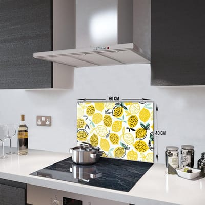 Citroen Patroon Tempered Glas Spatbescherming Voor Achter de Kookplaat 40cm x 60cm
