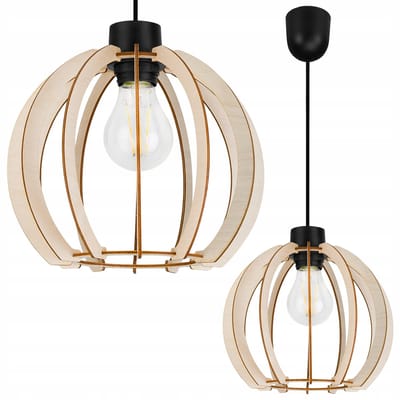 Light-Home TIMBER 2359/1/LP - Hanglamp - Modern - Houten Lampenkap - Kunststof Frame - E27 - Verstelbare Hoogte
