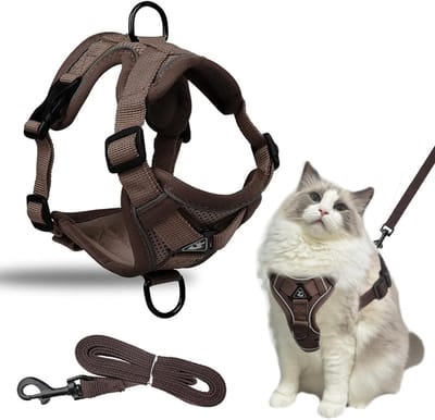Verstelbaar ontsnappingsbestendig kattenharnas met riem XL, ademend en reflecterend met vest voor honden en katten