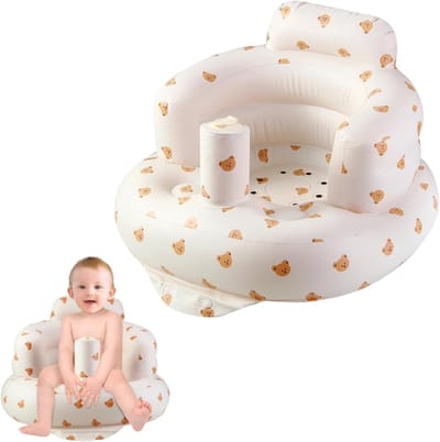 Opblaasbaar babyzitje voor 3 maanden +, opblaasbaar babystoeltje peuter vloerstoelen met ingebouwde luchtpomp om op te zitten, beer