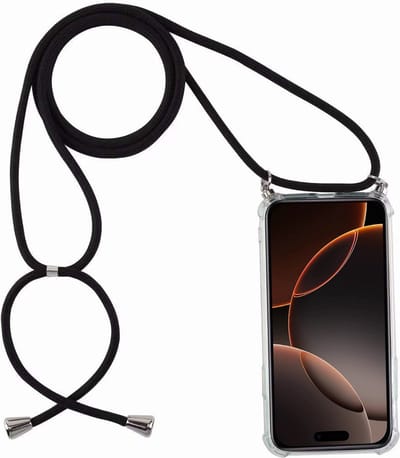 Hoesje met koord Geschikt voor iPhone 16 Pro Max Hoesje - transparant siliconen shockproof backcover case
