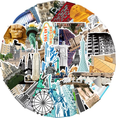 64 Landmark Stickers | Reizen, Piramides, Eiffeltoren, Vrijheidsbeeld, Toren van Pisa