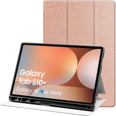 Tablet Hoes Geschikt voor Samsung Galaxy Tab S10+ / S9+ / S9 FE+ | Luxe Tri-Fold Book Case | Kunst Leren Bescherm Hoes | Standaard Functie | Roze