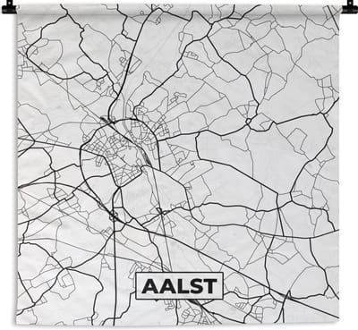 Wandkleed - Wanddoek - België – Aalst – Stadskaart – Kaart – Zwart Wit – Plattegrond - 180x180 cm - Wandtapijt