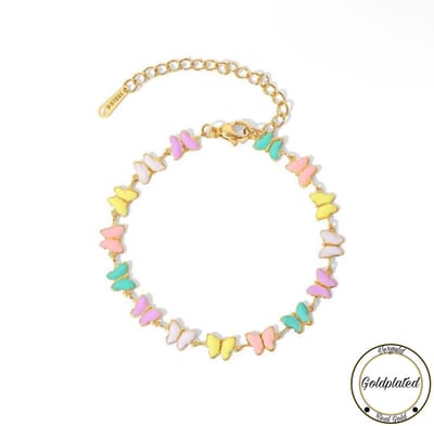 Soraro Rainbow Butterfly Bracelet | Goldplated | Kleurrijke Vlinder Armband | Soraro Dames Armband | Rainbow | Elegante Armband | Dames Armband | Vrouwen Sieraden