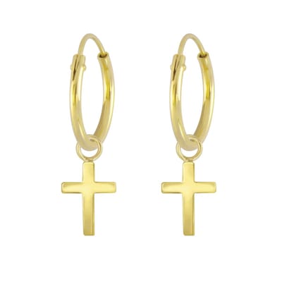 Joy|S - Zilveren kruisje bedel oorbellen - oorringen - gold plated
