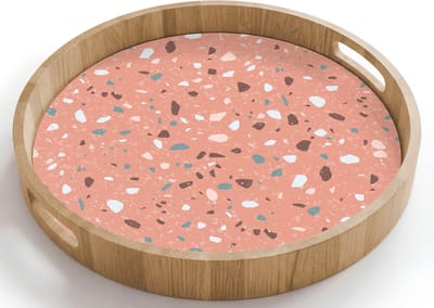 Dienblad rond 40x40 cm - Schootdienblad hout - Terrazzo - Patroon - Kleurrijk - Roze - Blauw - Borrelplank rechthoek - Plateau houten dienbladen
