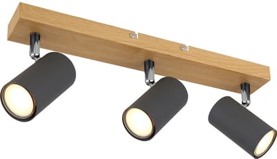 Plafondlamp 3 spots 3 vlammen GU10 3 vlammen, draaibaar, metaal houtlook grafiet, 3x GU10, LxBxH 41x6x12 cm