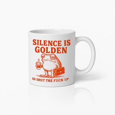 Silence Is Golden Grappige Kikker Mok 330ml – Sarcastische Koffiebeker met Vloekhumor voor Thuis of op Kantoor