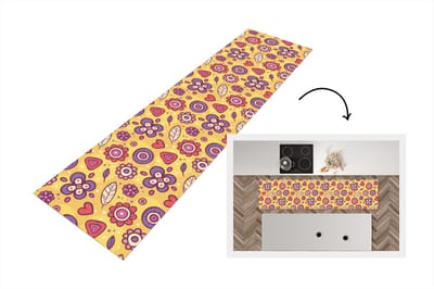 Keukenloper 200x50 cm - Keukenmat vinyl Patroon - Bloemen - Paars - Oranje - Keukenmatten loper - Keuken vloerkleed tapijt