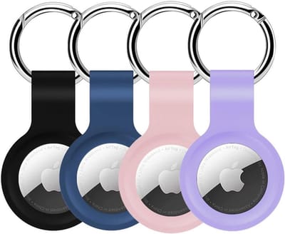 4 stuks Houder Case voor AirTag met Sleutelhanger Siliconen Beschermhoes Compatibel met Air Tag Tracker voor Kinderen Huisdieren Portemonnee Rugzakken Bagage (Zwart/Blauw/Roze/Paars)