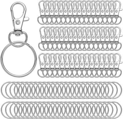 Dailygoods- Sleutelhanger 100 Stuks - Karabijnhaken/Sleutelringen - Doe-Het-Zelf - Sieraden Maken - Creatief Knutselen - Roestvrij Staal - Sleutelring