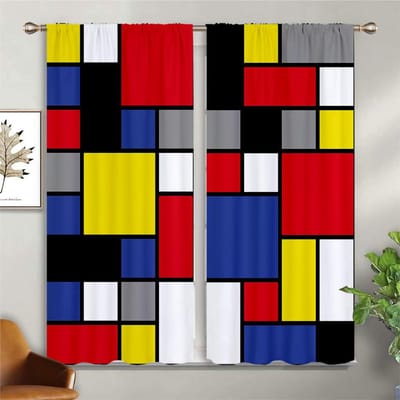 Rideaux imprimés en 3D avec motif à carreaux colorés, Rideaux simples modernes, Cuisine Chambre à coucher et Salon, Personnalisable W70xH100(CM)x2PCS&Grommet Top