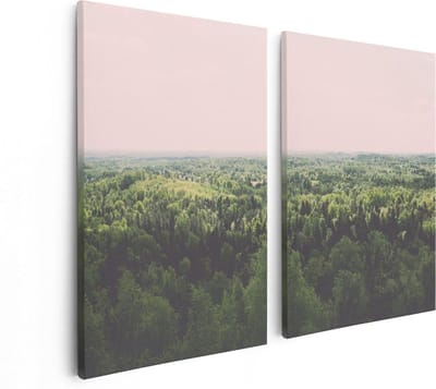 Artaza Canvas Schilderij Tweeluik Eindeloze Bos Met Groene Bomen - 80x60 - Foto Op Canvas - Canvas Print