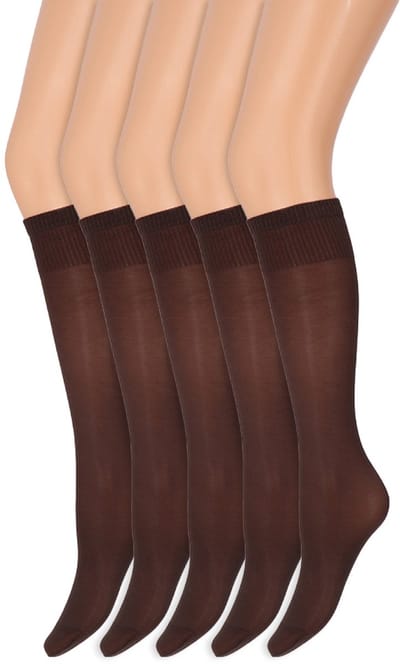 Glans pantykousen | Kniekousen | 35 Denier | Merk: Marianne | One Size | Kleur: Chocolate | 5 Paar