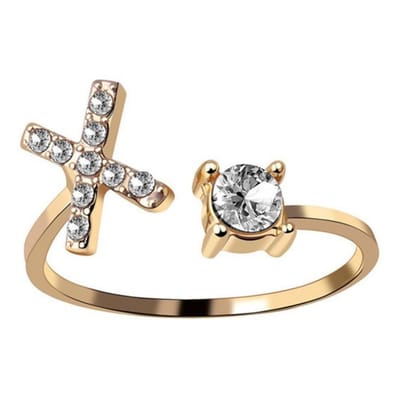 Ring Met Letter - Ring Met Steen - Letter Ring - Ring Letter - Initial Ring - (Zilver 925) Gold-Plated Letter X - Cadeautje voor haar