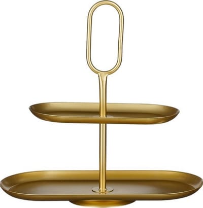 Mica Decorations Rama Etagere 2 Laags - Taarplateau - Serveertoren - 38 x 17 x 37 cm - Cake Stand - Serveerplateau - Metaal - Etagere Goud