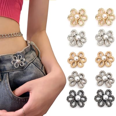 Bloemvormige jeansknopen, set van 10 stuks. Broekbandverstevigers, verstelbare broekbandset, afneembare decoratieve broekbandknopen, geschikt voor loszittende jeans, lange broeken en rokken (naaien niet nodig)